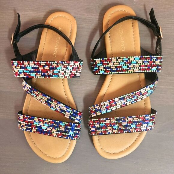 Shoes - Andiamo Beaded Strappy - Multi-Color Gem - Boho Shoes woman sandals Size 6.1/2